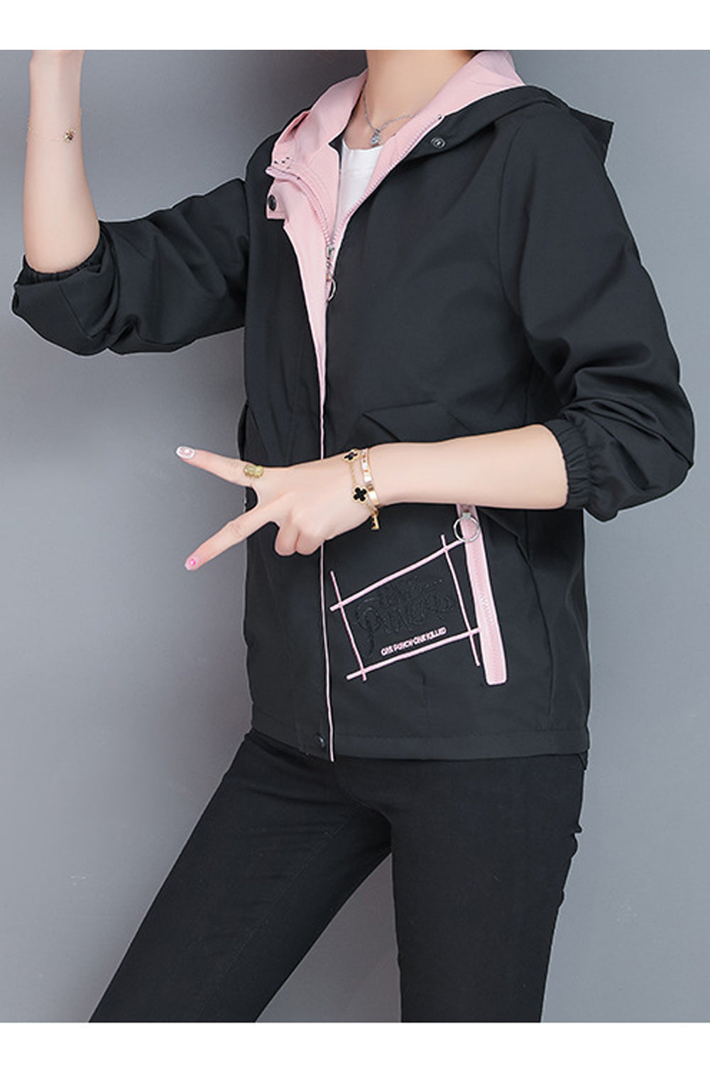 Women Pocket Style Hooded Neck Solid Colored Casual Jacket