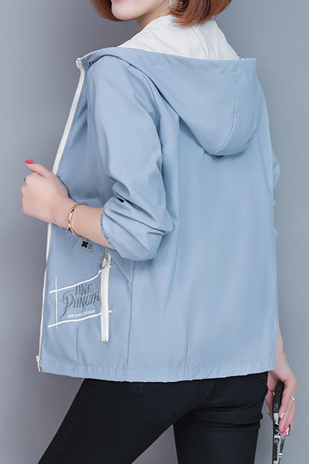 Women Pocket Style Hooded Neck Solid Colored Casual Jacket