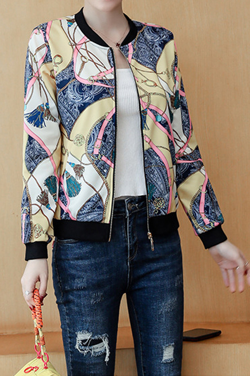 Women Thick Cotton Zip Up Winter Printed Casual Jacket