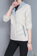 Women Pocket Style Hooded Neck Solid Colored Casual Jacket