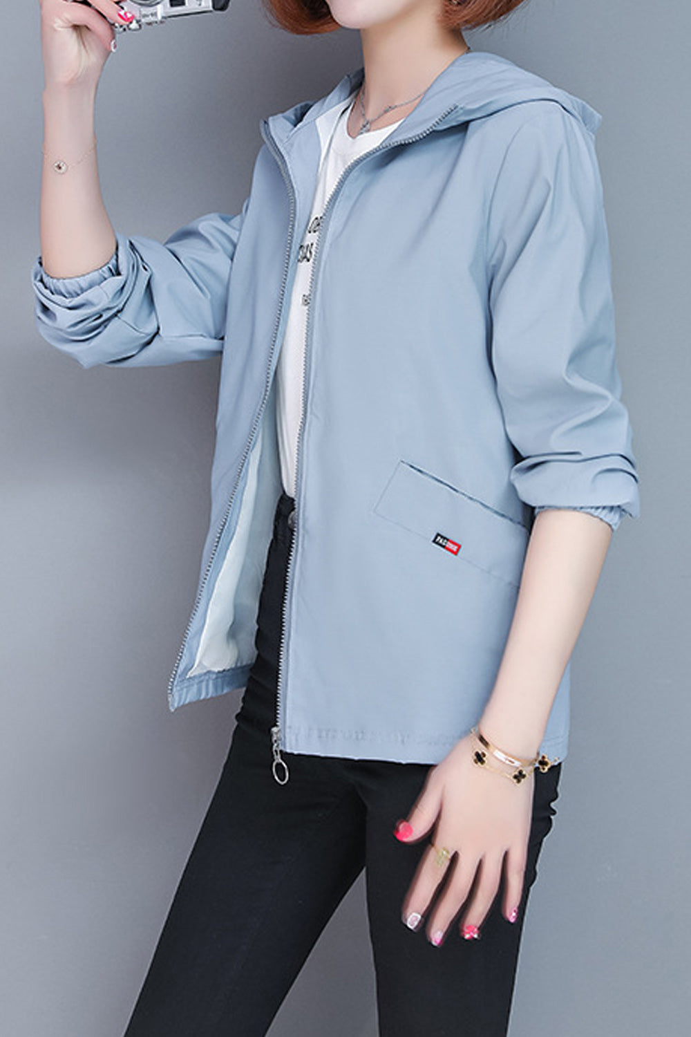 Women Solid Color Decent Style Hooded Neck Warm Jacket