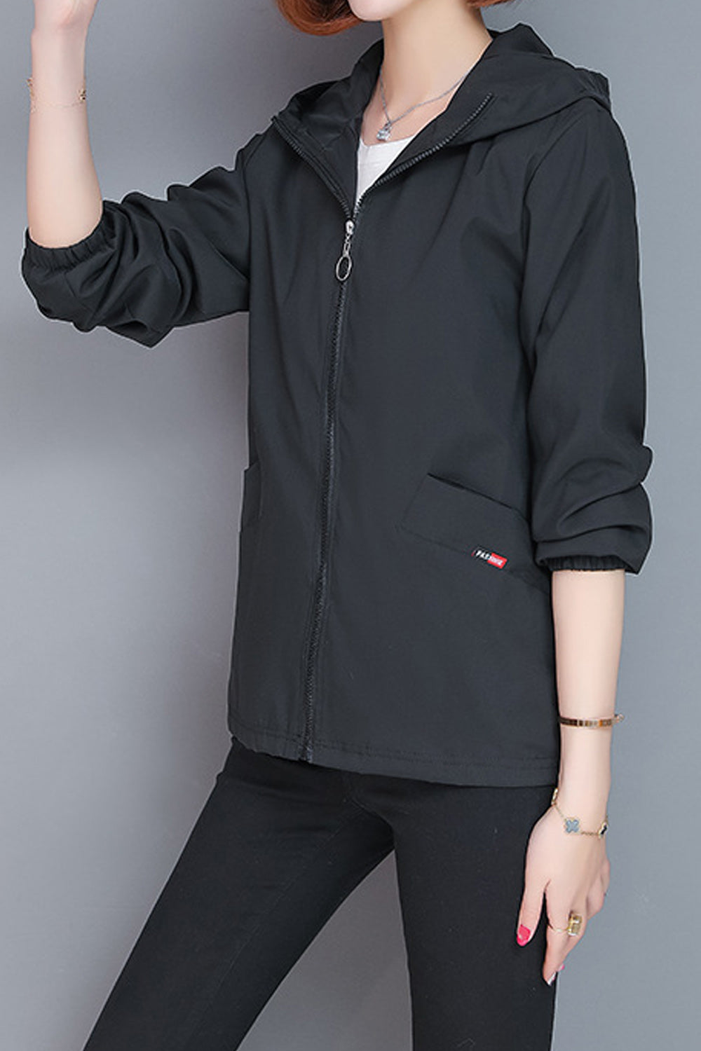 Women Solid Color Decent Style Hooded Neck Warm Jacket