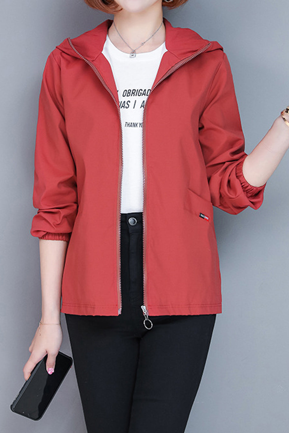 Women Solid Color Decent Style Hooded Neck Warm Jacket