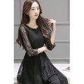 Women Flower Lace Soft Feel Stylish Black Dress