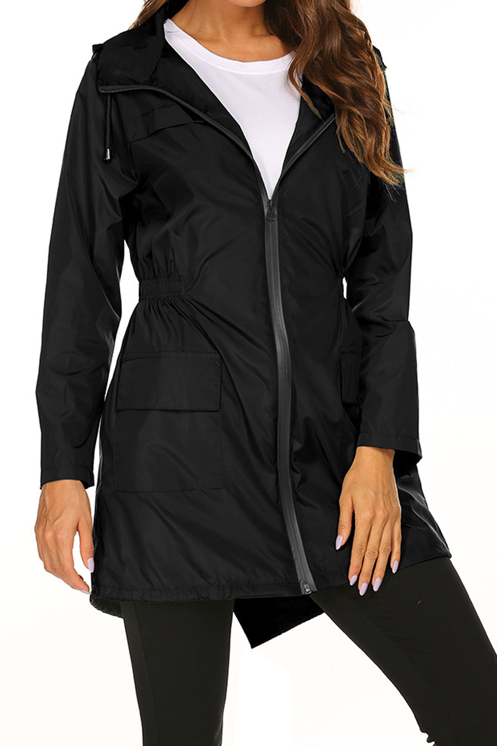 Women Windproof Zip Up Solid Color Casual Jacket