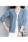 Women Trendy V-Neck Button Down Solid Pattern Warm Cardigan