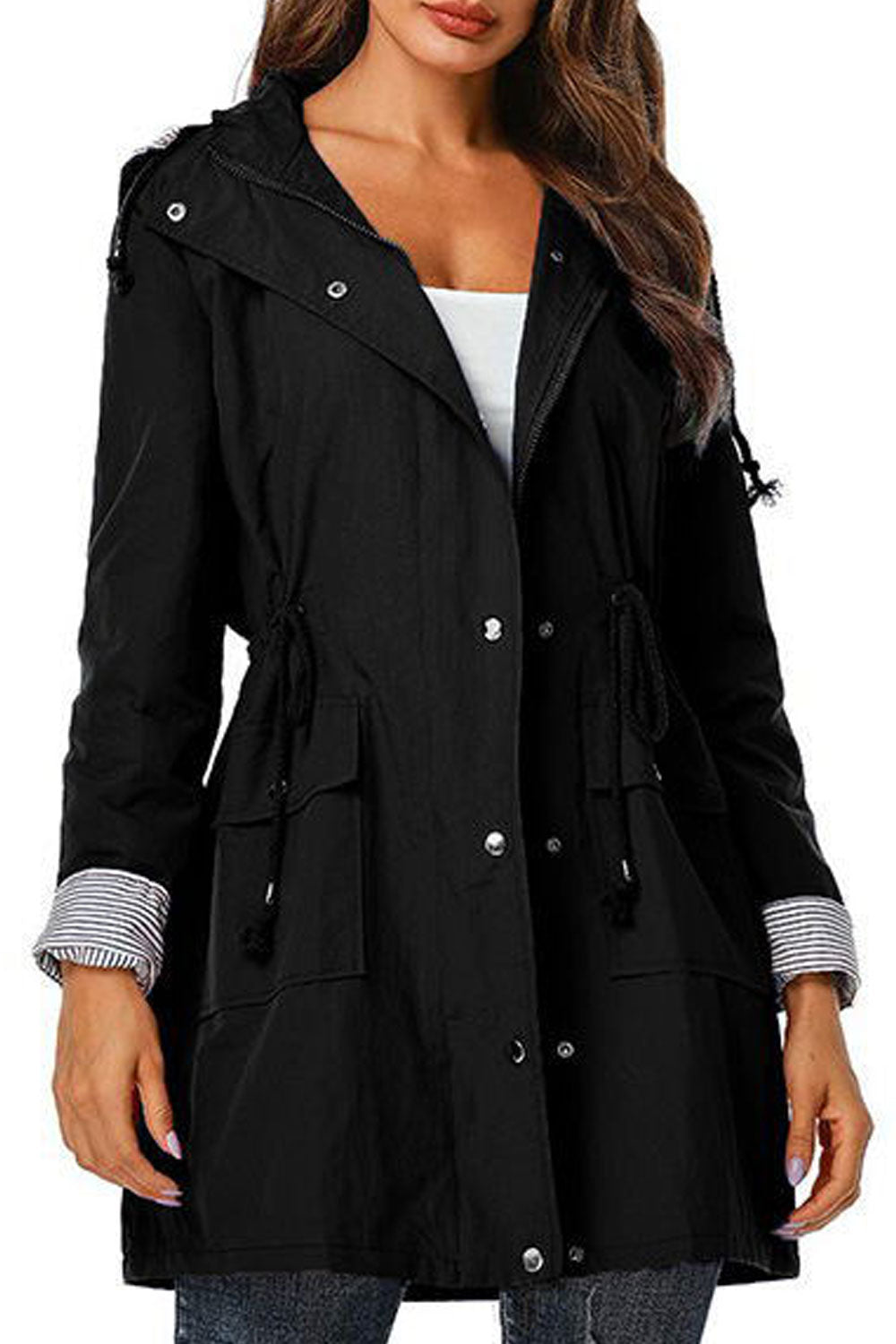 Women Slim Fit Button Closure Winter Jacket