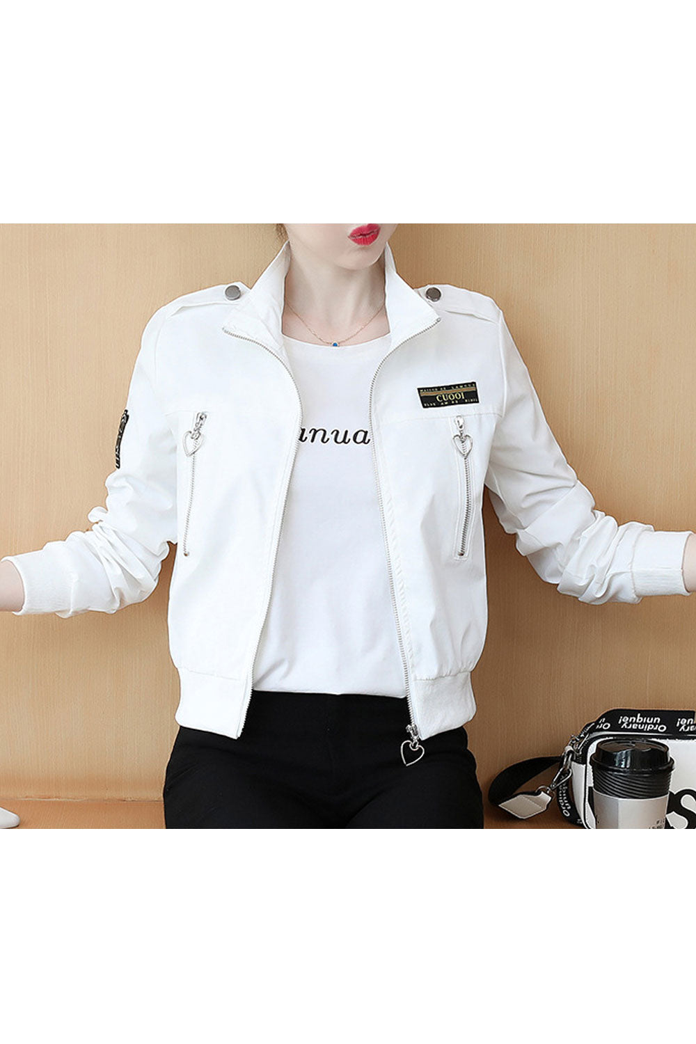 Women Stand Collar Zipper Closure Fashionable Jacket
