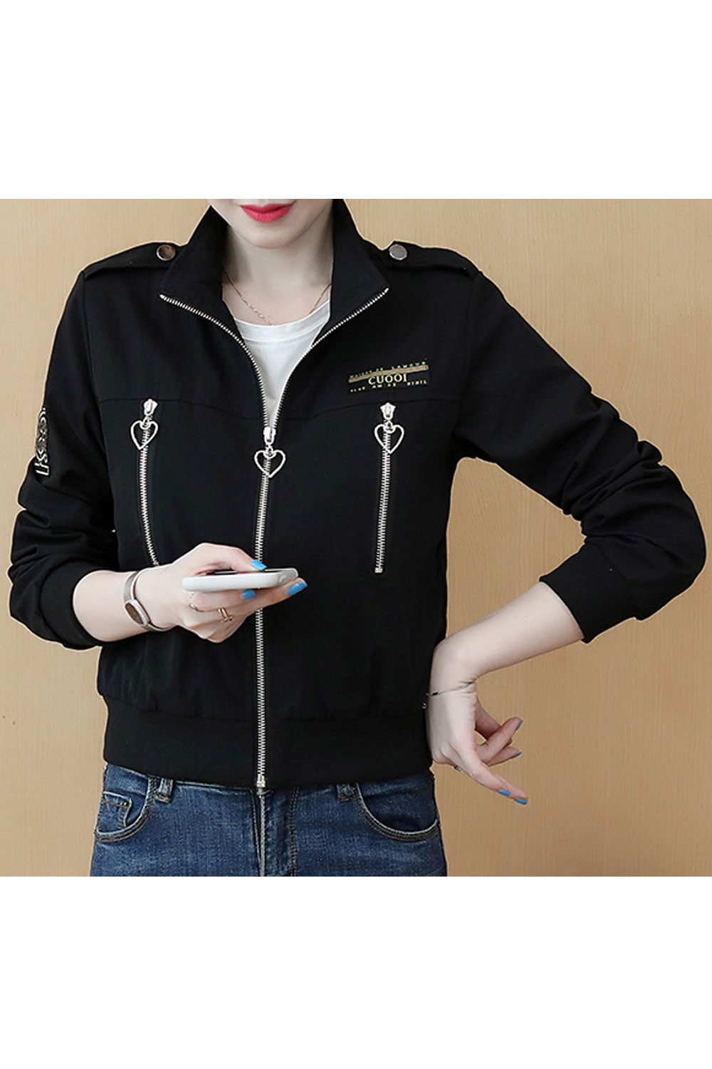 Women Stand Collar Zipper Closure Fashionable Jacket