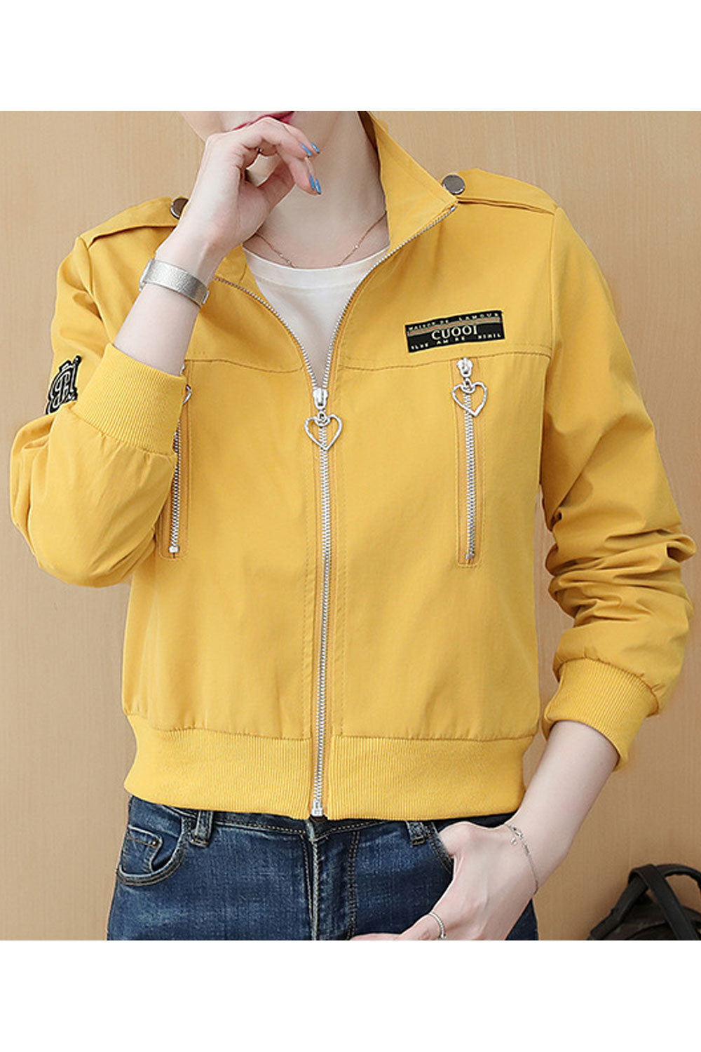 Women Stand Collar Zipper Closure Fashionable Jacket