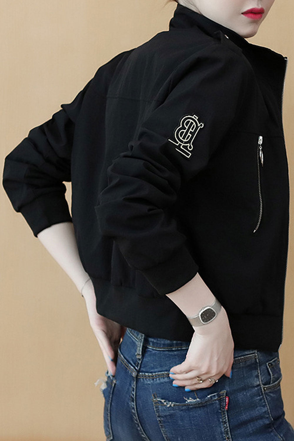 Women Stand Collar Zipper Closure Fashionable Jacket