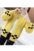Women Convenient Zipper Closure Ribbed Cuff Long Sleeve Warm Cardigan