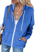 Women Solid Color Elegant Zipper Closure Hooded Neck Soft Hoodie