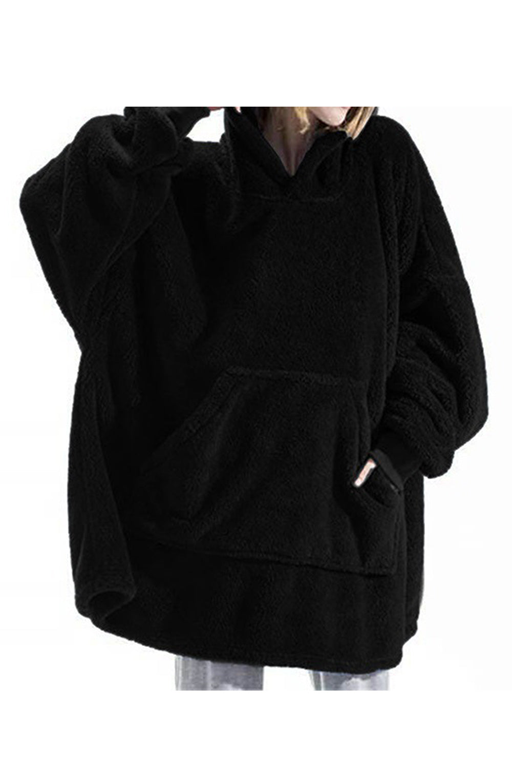 Women Warm Loose Fit Hooded Neck Solid Color Hoodie