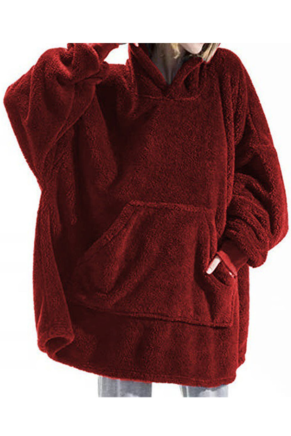 Women Warm Loose Fit Hooded Neck Solid Color Hoodie