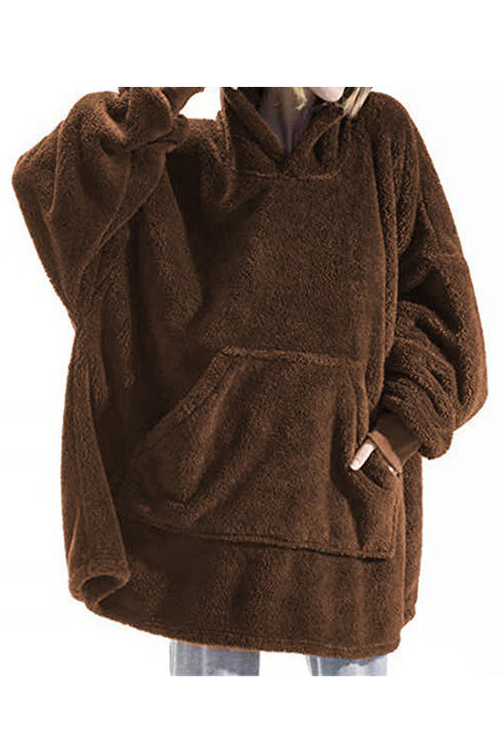 Women Warm Loose Fit Hooded Neck Solid Color Hoodie