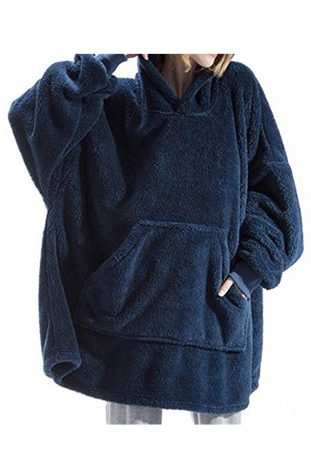 Women Warm Loose Fit Hooded Neck Solid Color Hoodie