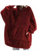 Women Warm Loose Fit Hooded Neck Solid Color Hoodie