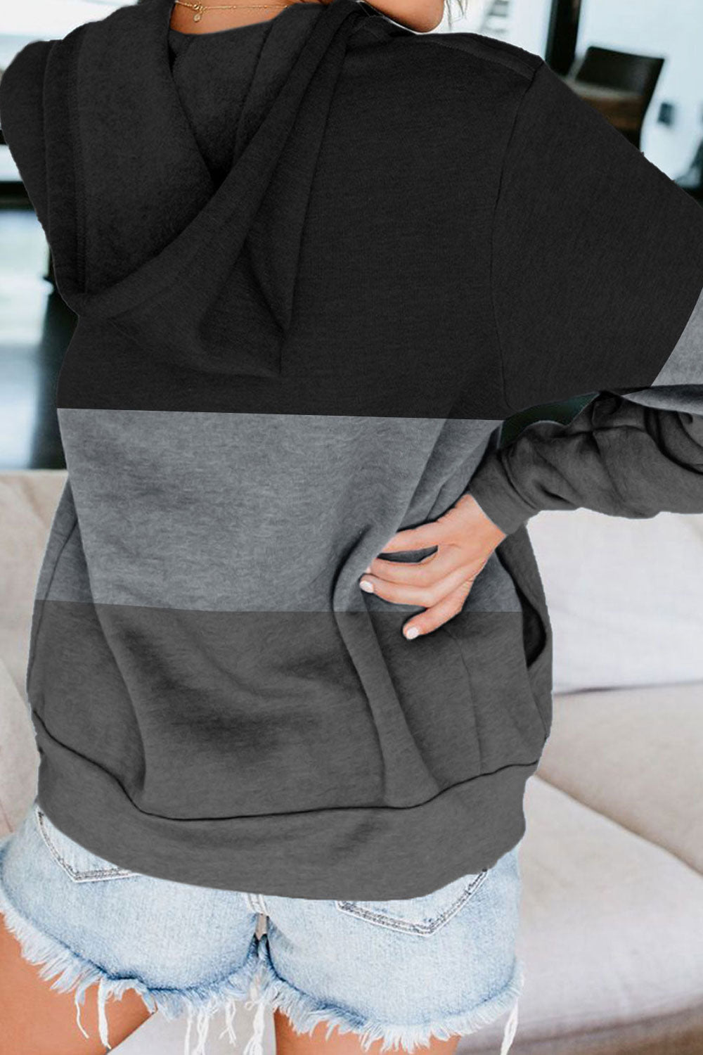 Women Admirable Contrast Color Zipper Closure warm Hoodie