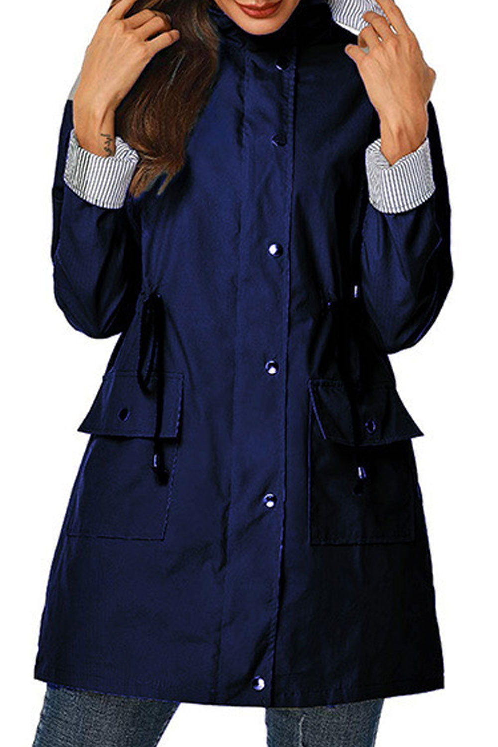 Women Slim Fit Button Closure Winter Jacket