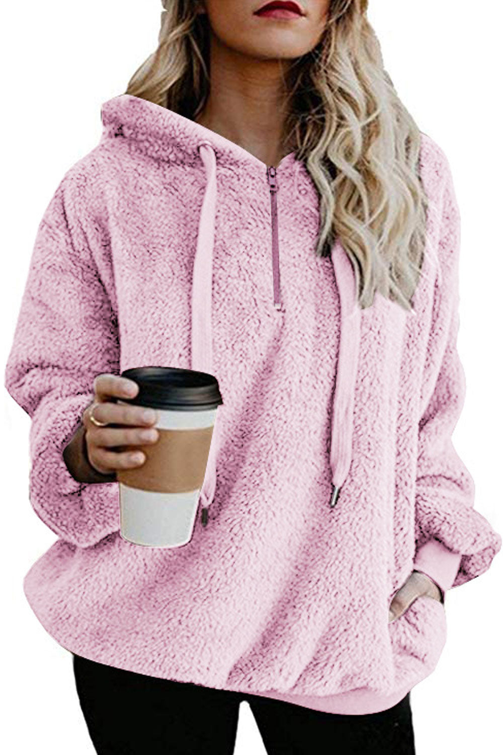 Women Breathable Loose Fit Solid Color Hoodie