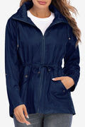 Women Soft Rainproof Solid Color Zipper Closure Jacket