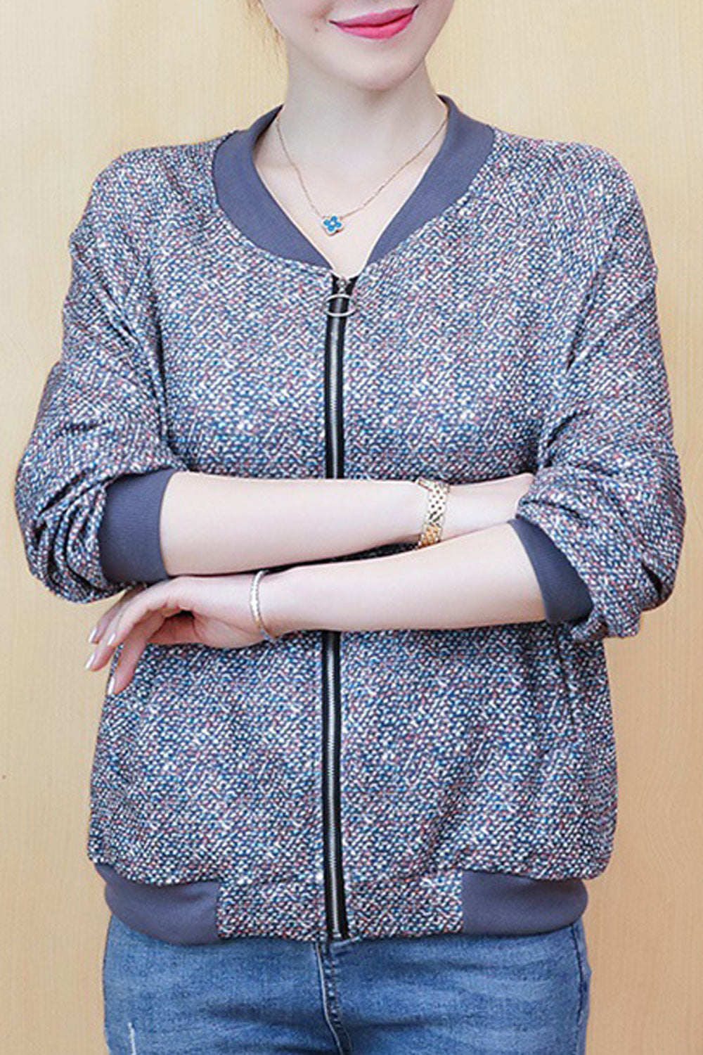 Women Stand Collar Slim New Printed Winter Jacket