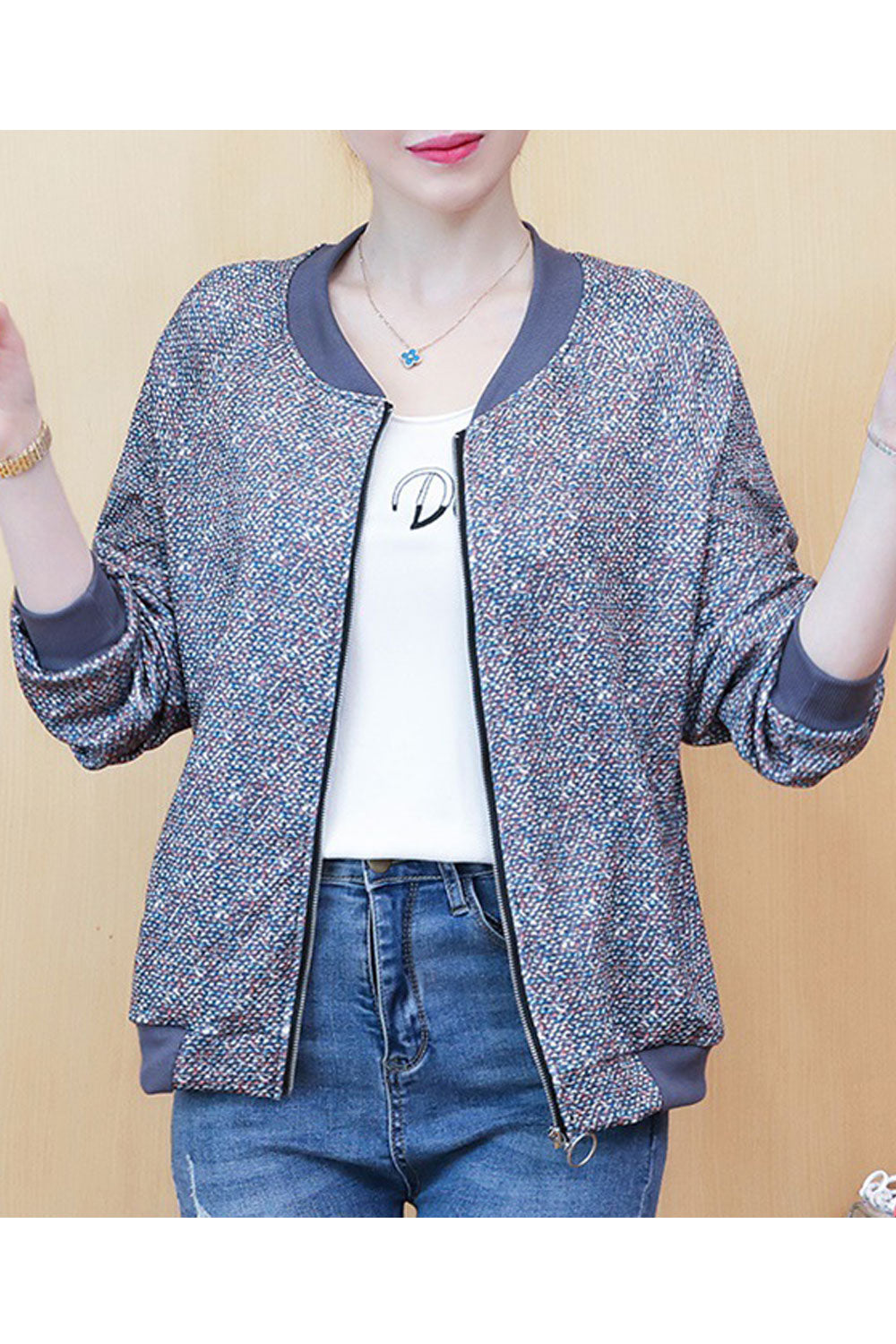 Women Stand Collar Slim New Printed Winter Jacket