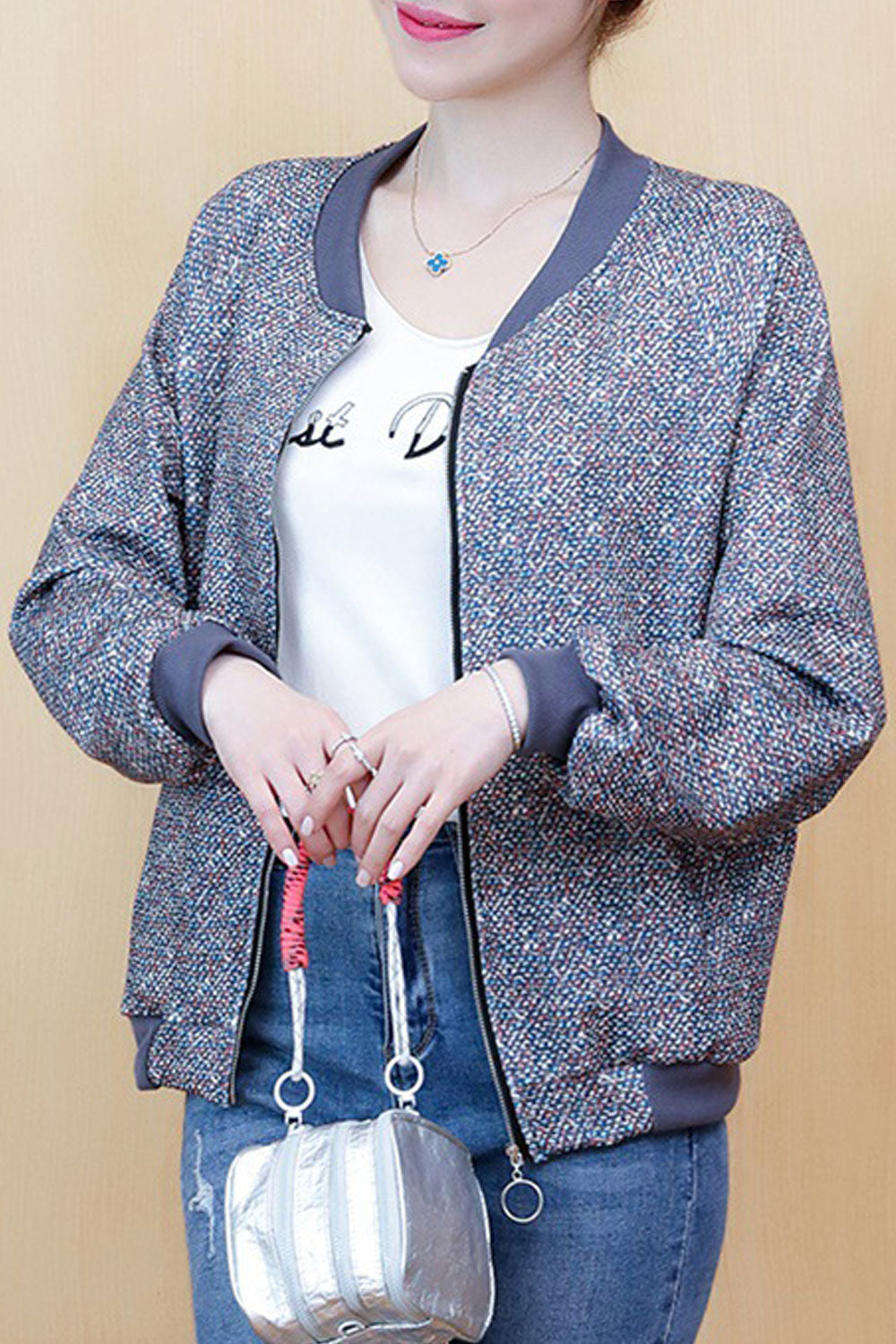 Women Stand Collar Slim New Printed Winter Jacket