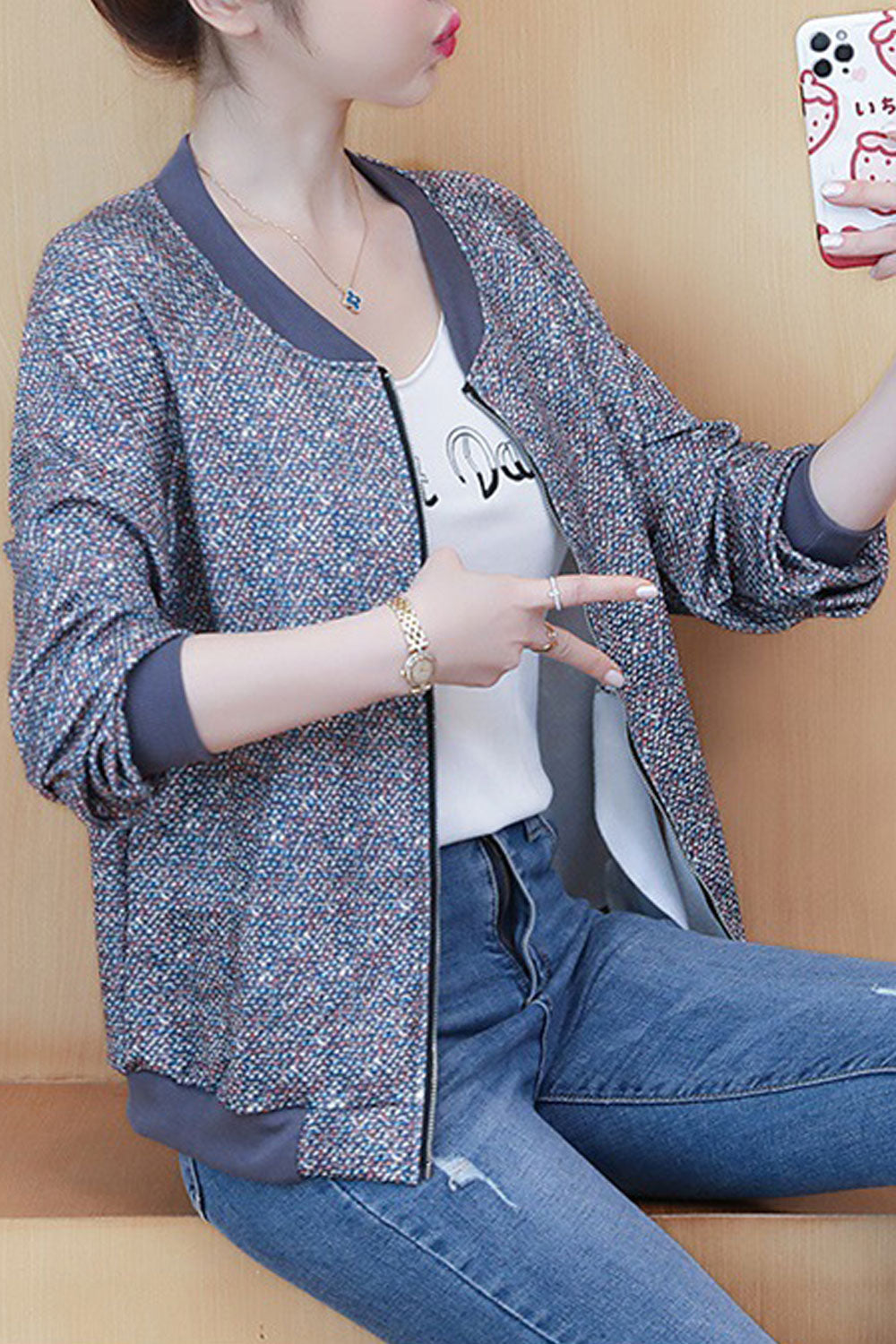 Women Stand Collar Slim New Printed Winter Jacket