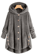 Women Button Closure Solid Color Cute Warm Hoodie