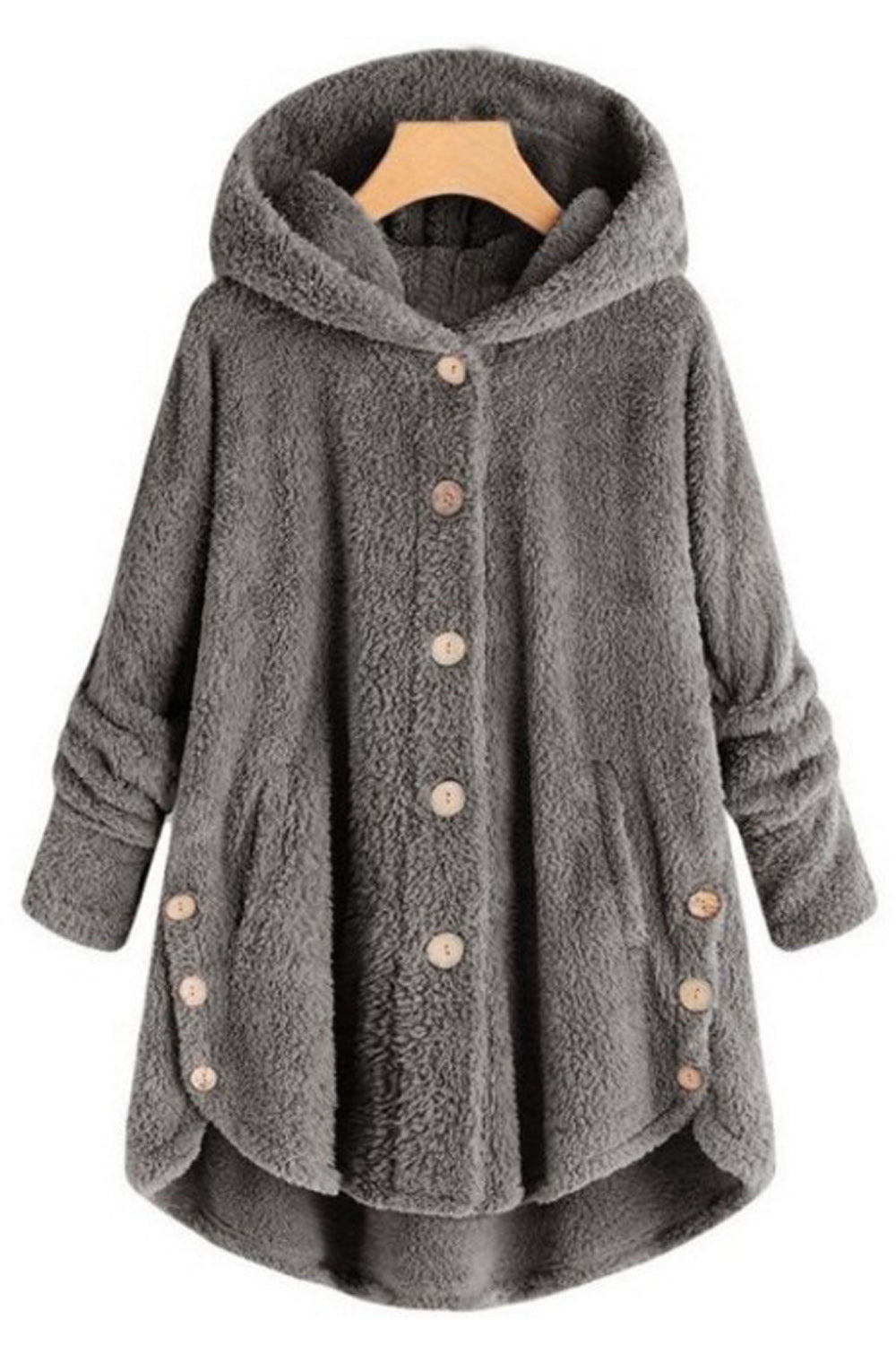 Women Button Closure Solid Color Cute Warm Hoodie