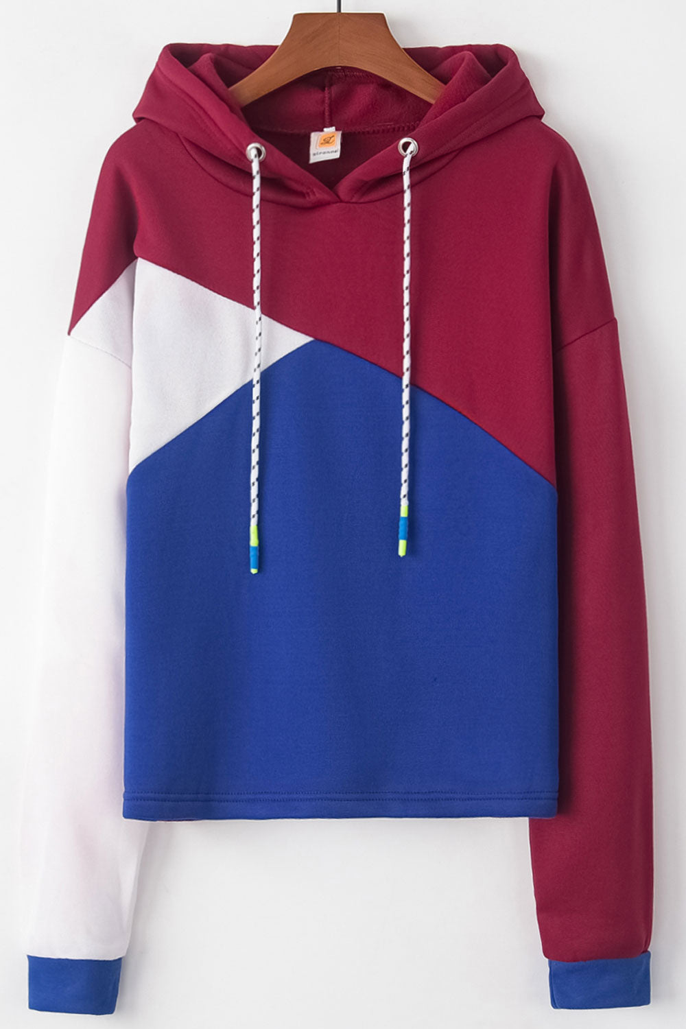 Women Drawstring Beautiful Contrast ColorLoose Fit Warm Hoodie