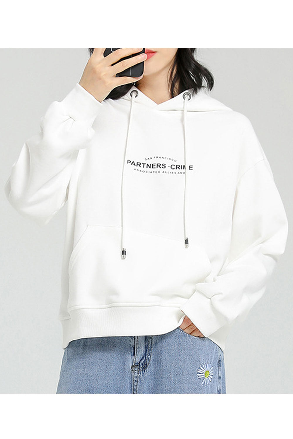 Women Hooded Neck Long Sleeve Solid Color Elegant Hoodie