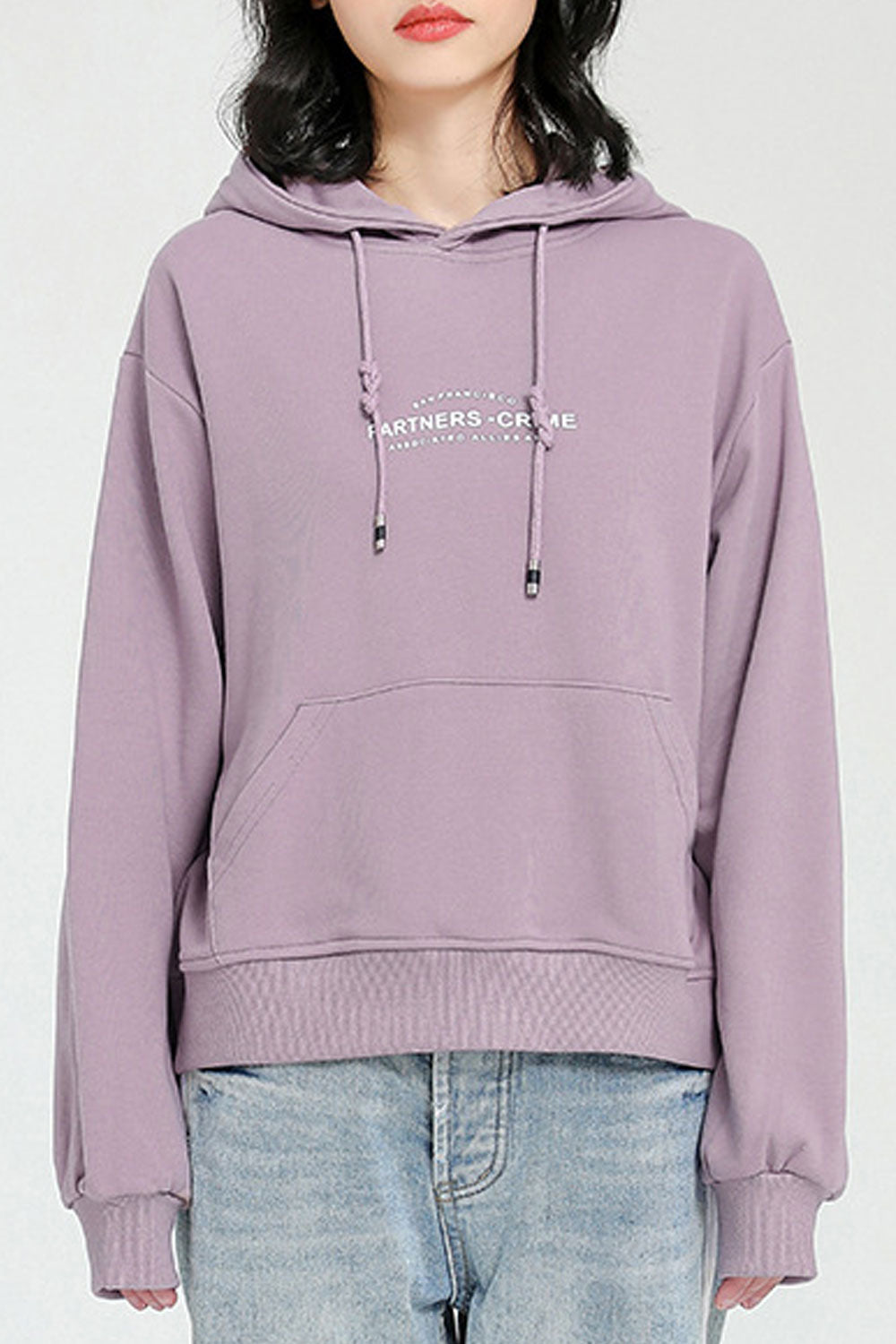 Women Hooded Neck Long Sleeve Solid Color Elegant Hoodie
