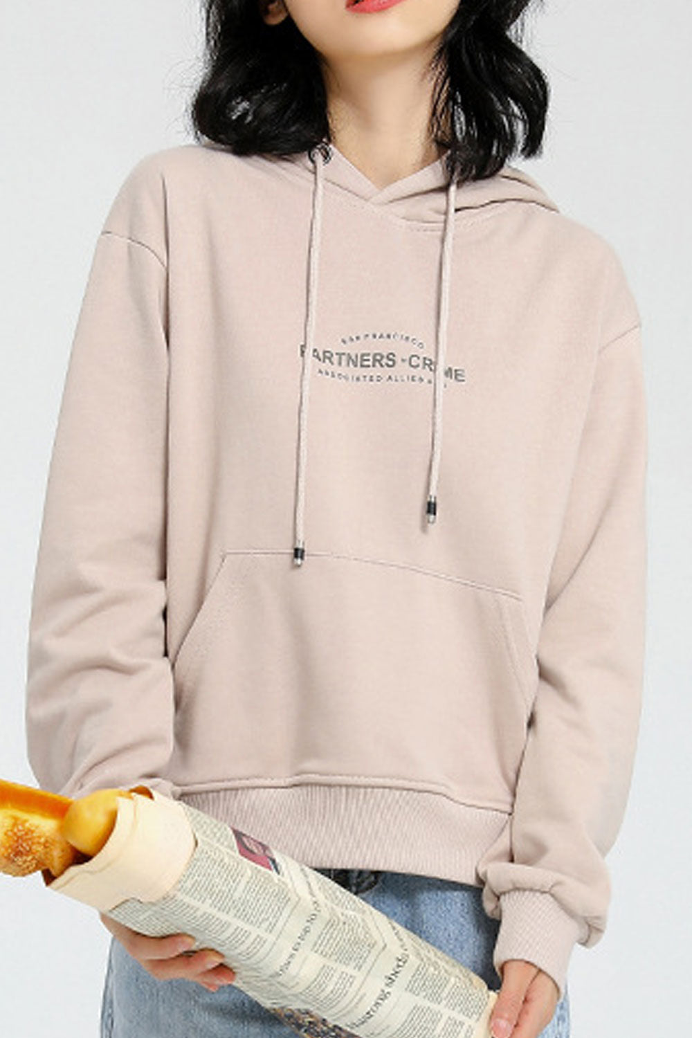Women Hooded Neck Long Sleeve Solid Color Elegant Hoodie