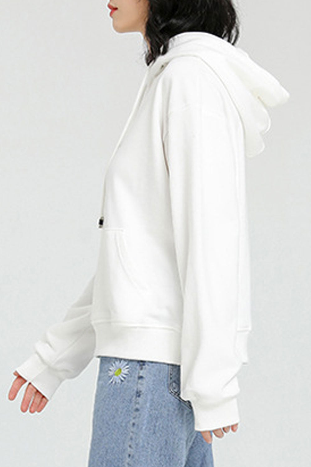Women Hooded Neck Long Sleeve Solid Color Elegant Hoodie