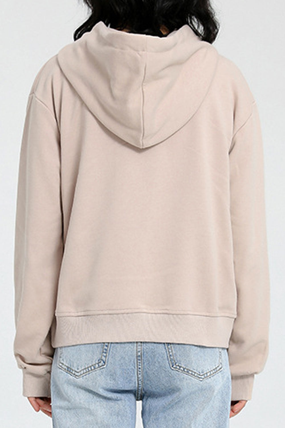 Women Hooded Neck Long Sleeve Solid Color Elegant Hoodie