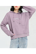 Women Hooded Neck Long Sleeve Solid Color Elegant Hoodie
