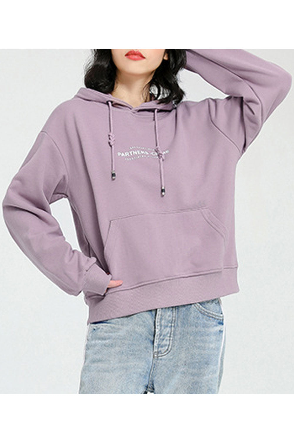 Women Hooded Neck Long Sleeve Solid Color Elegant Hoodie