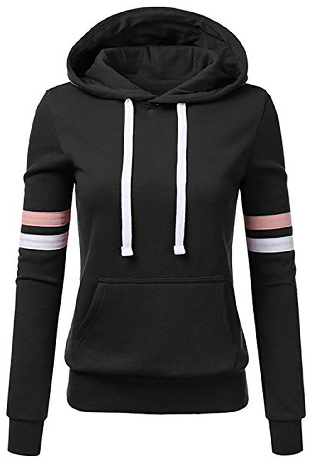 Women Striped Pattern Sleeve Hooded Neck Stylish Hoodie