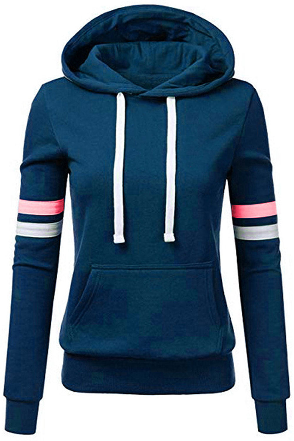 Women Striped Pattern Sleeve Hooded Neck Stylish Hoodie