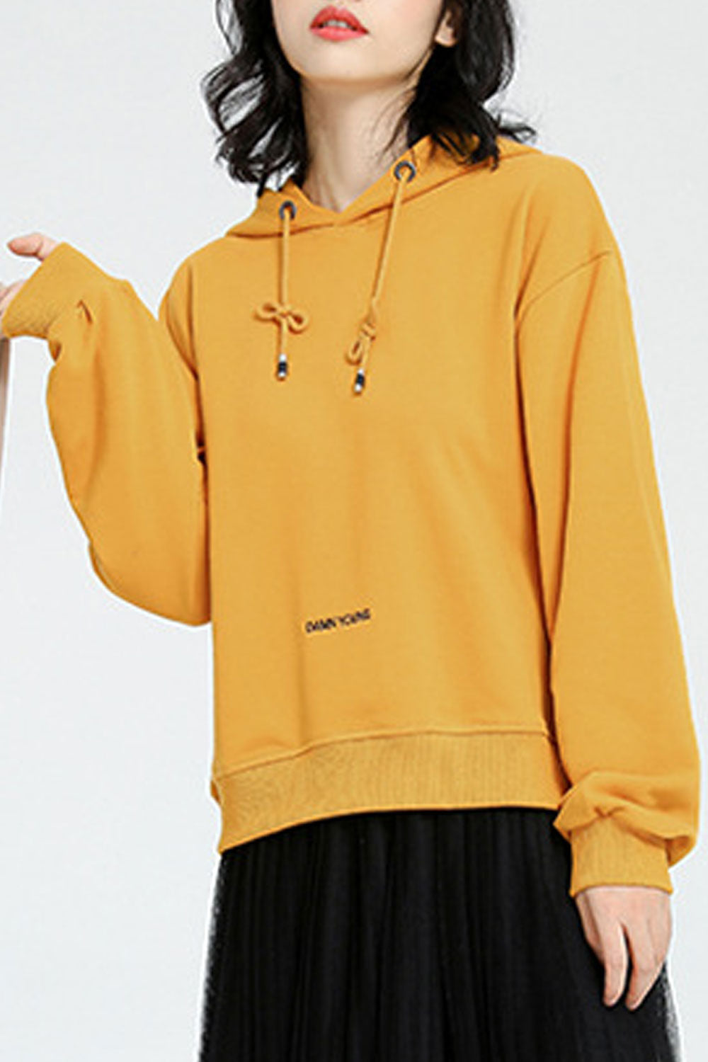 Women Solid Color Decent Hooded Neck Warm Hoodie
