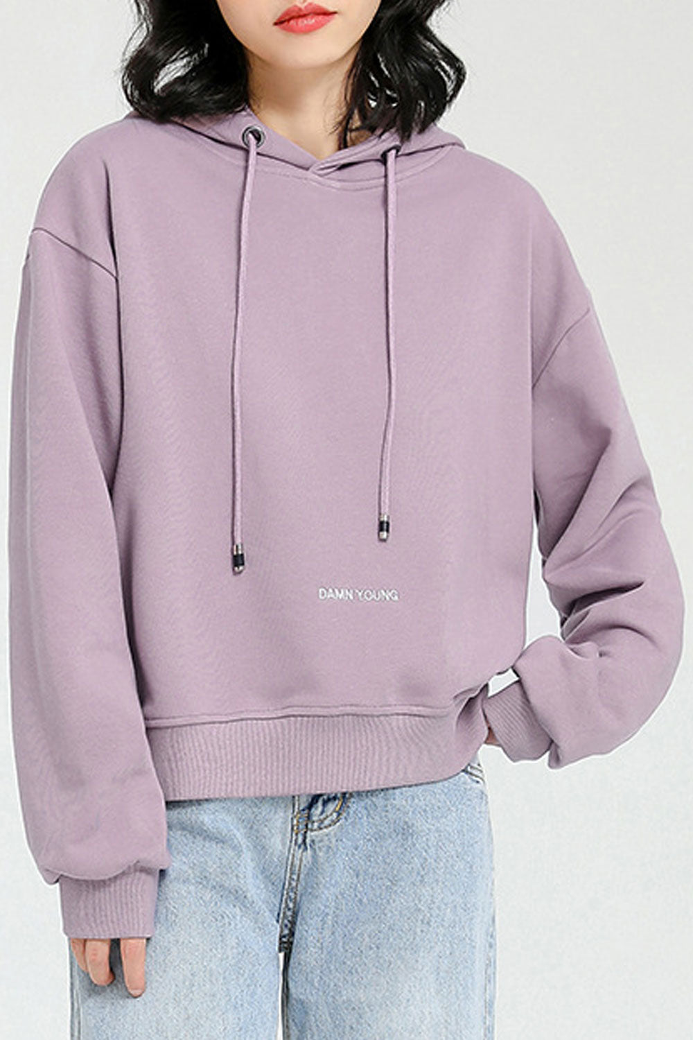 Women Solid Color Decent Hooded Neck Warm Hoodie