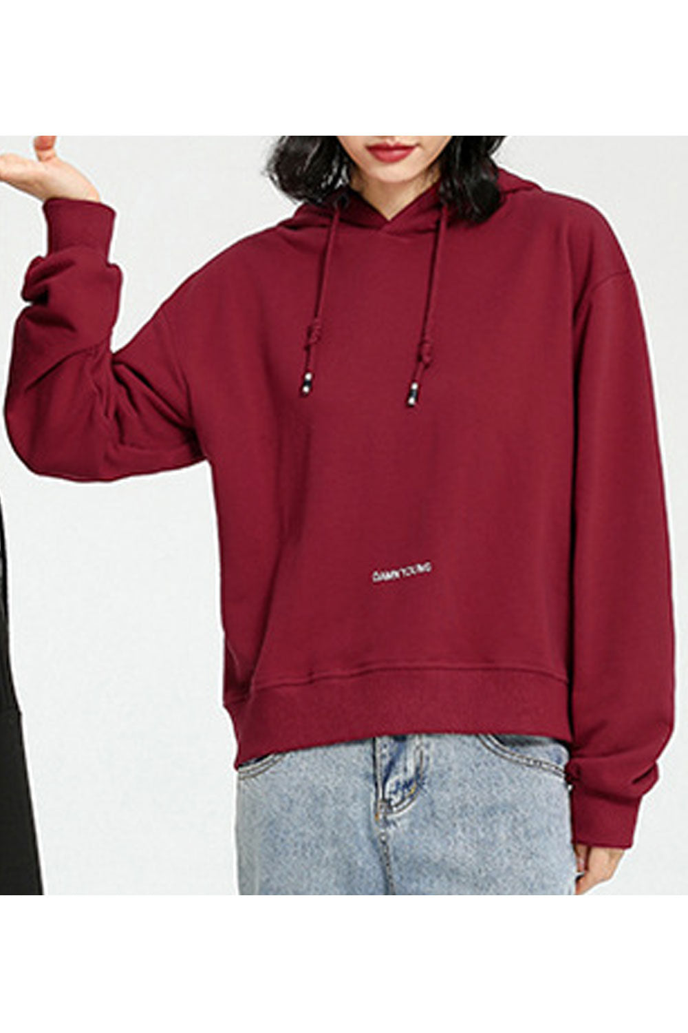 Women Solid Color Decent Hooded Neck Warm Hoodie