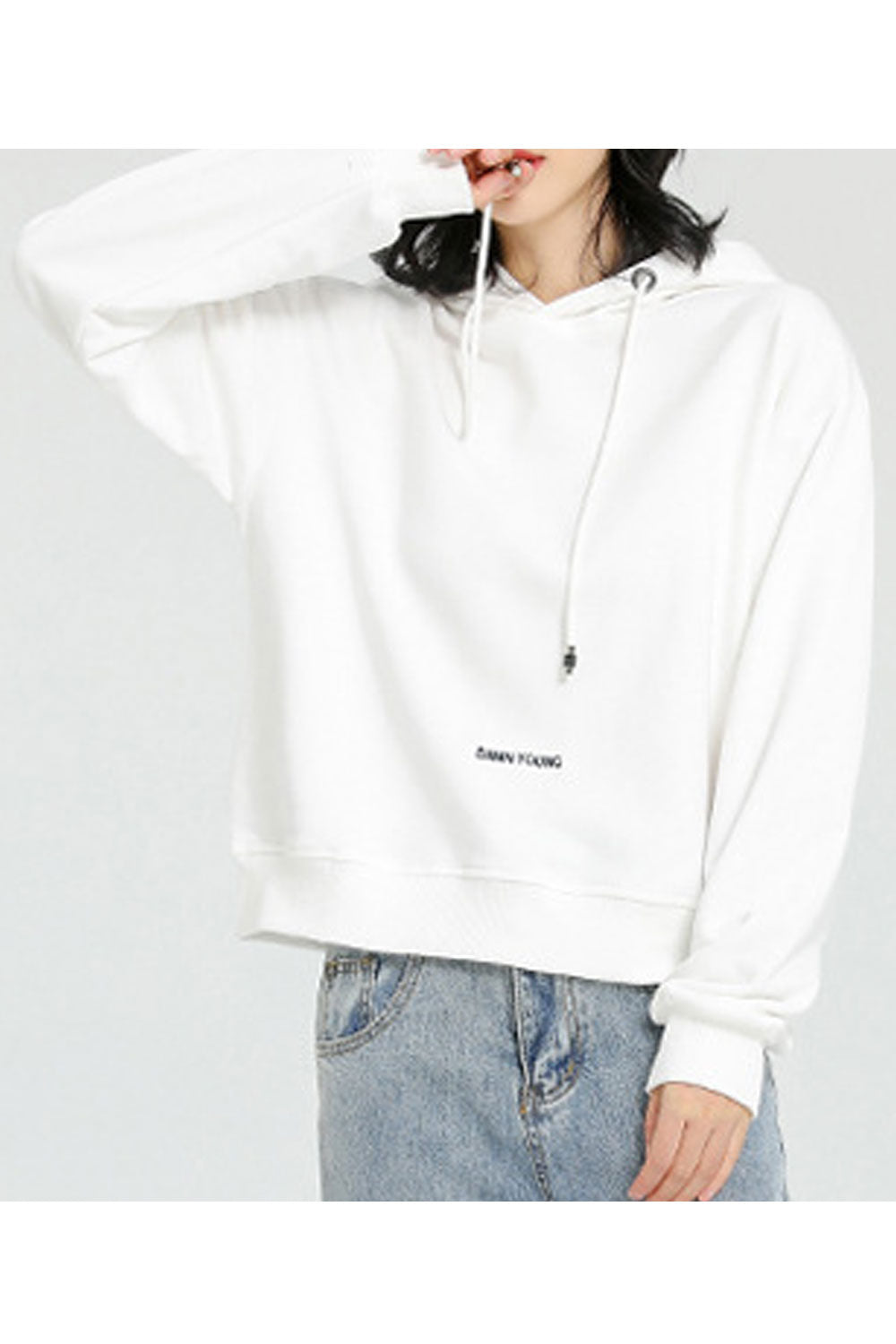 Women Solid Color Decent Hooded Neck Warm Hoodie