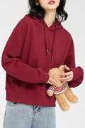 Women Solid Color Decent Hooded Neck Warm Hoodie