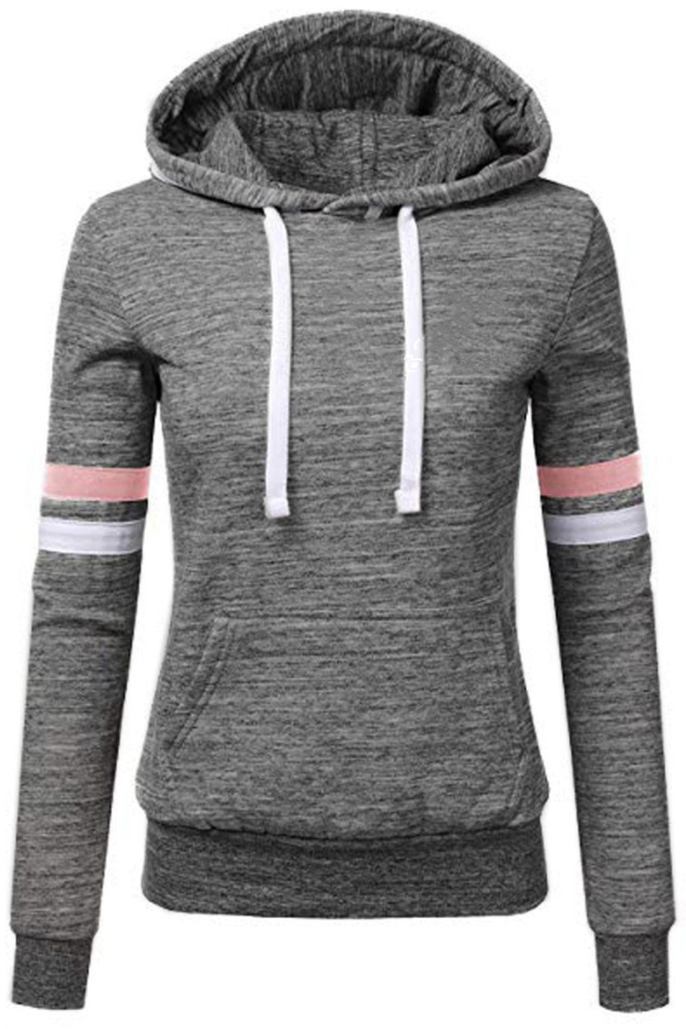 Women Striped Pattern Sleeve Hooded Neck Stylish Hoodie