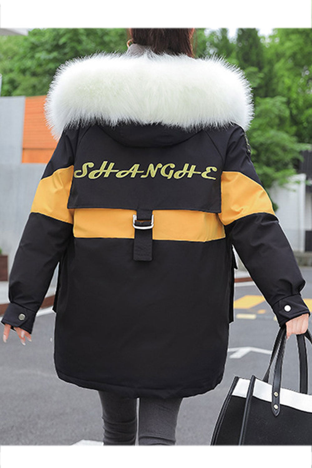 Women Loose Fit Zip Up Hooded Fur Padded Jacket