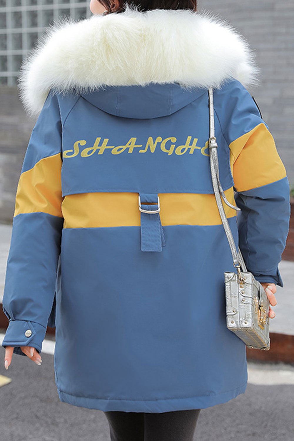 Women Loose Fit Zip Up Hooded Fur Padded Jacket